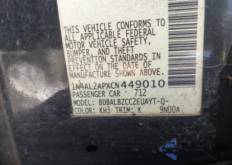 2012 Nissan Altima 2.5 S z USA, uszkodzony, nr VIN 1N4AL2APXCN449010